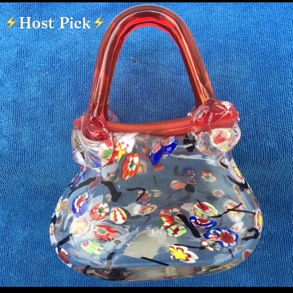 ⚡️HOST PICK‼️⚡️ 7” MILLEFIORI GLASS PURSE ~ HANDBAG VASE